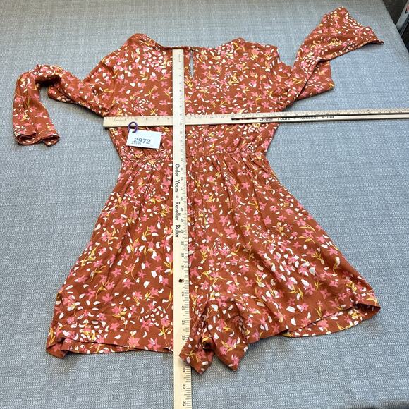 ROXY Floral Romper size Small Rust Pink Floral Festival‎ Beach Fairycore Flowy - Picture 6 of 10